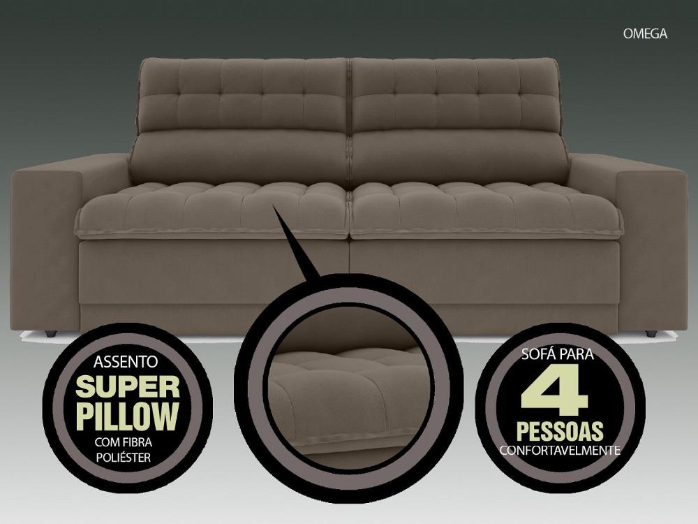 Sofá Omega 2,30m Assento Retrátil e Reclinável Velosuede Marrom - NETSOFAS