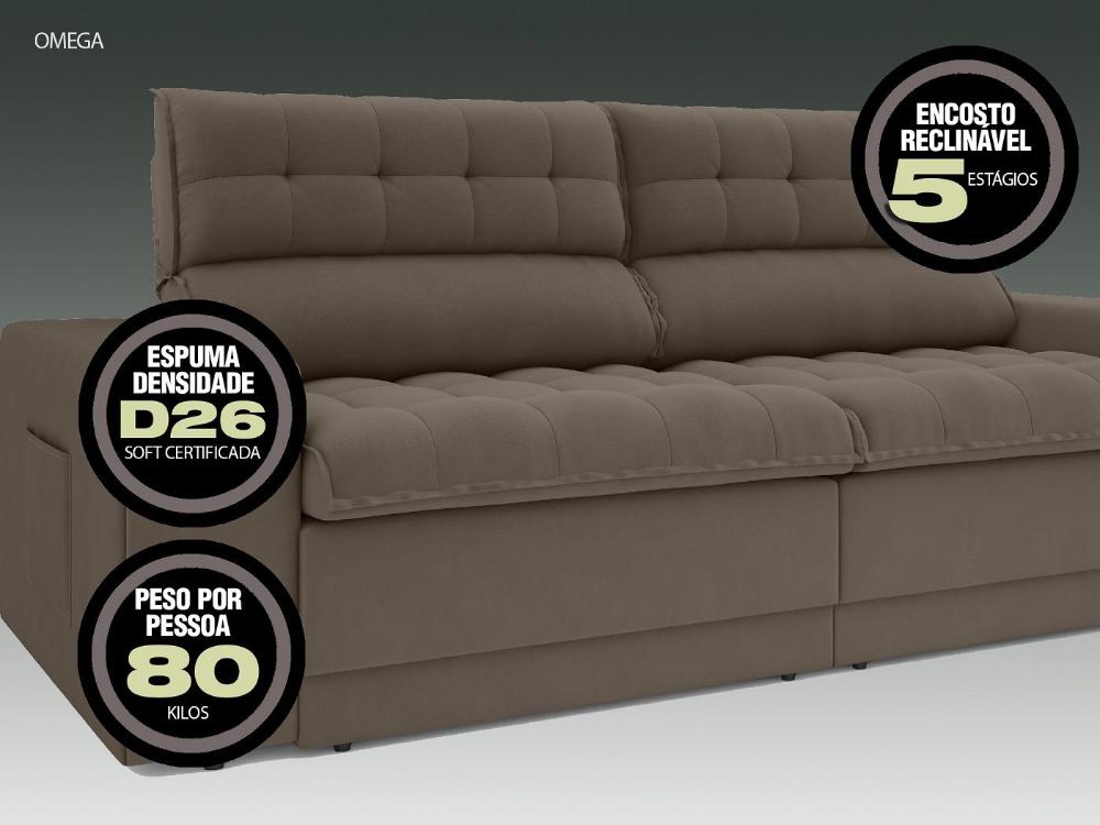 Sofá Omega 2,30m Assento Retrátil e Reclinável Velosuede Marrom - NETSOFAS