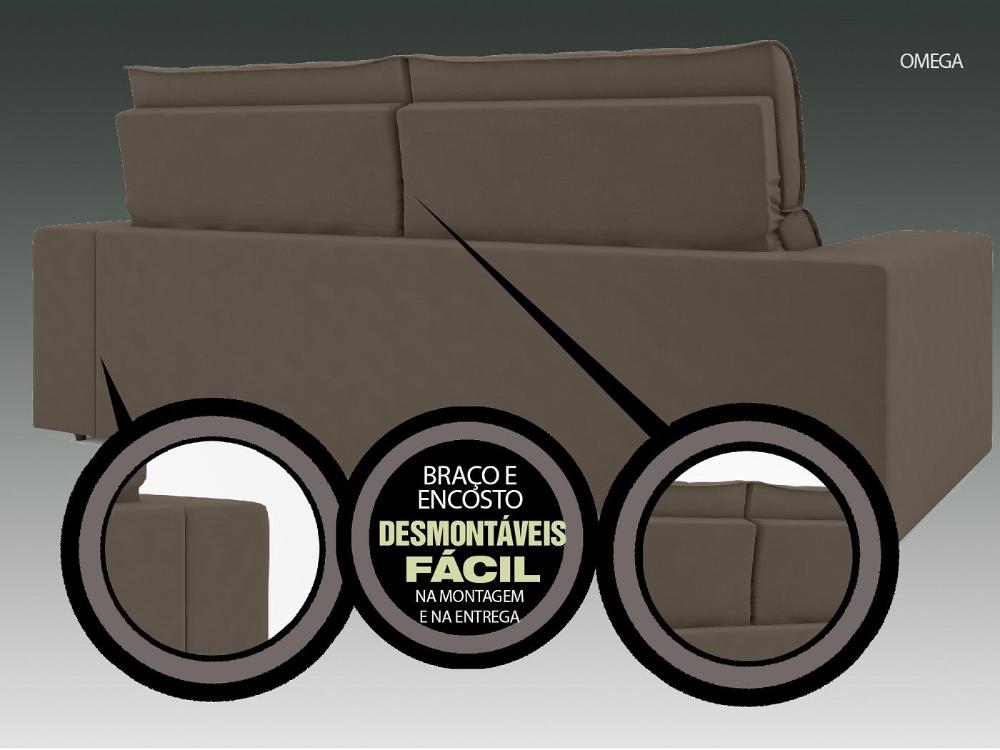 Sofá Omega 2,30m Assento Retrátil e Reclinável Velosuede Marrom - NETSOFAS