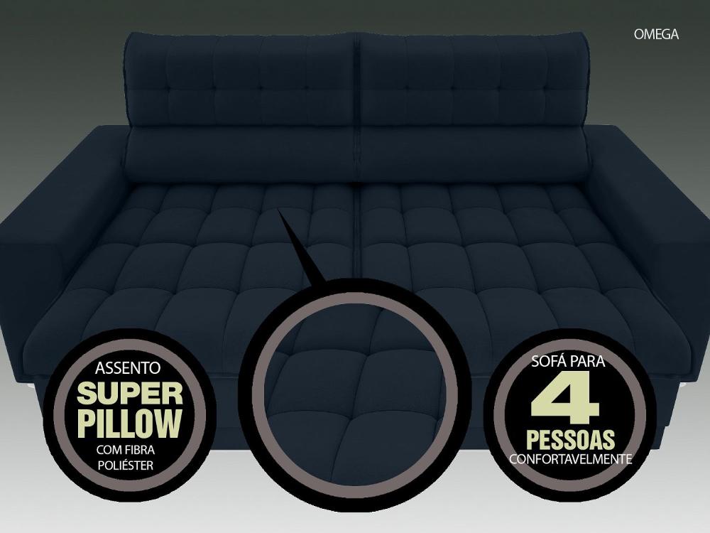 Sofá Omega 2,30m Assento Retrátil e Reclinável Velosuede Petróleo - NETSOFAS