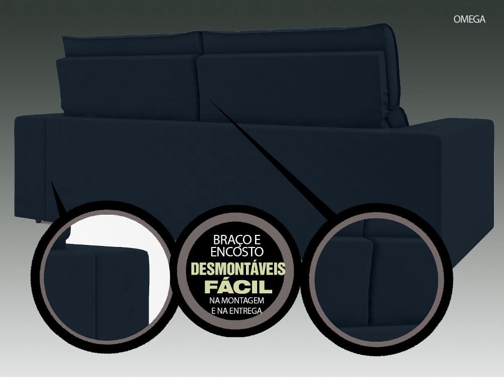 Sofá Omega 2,30m Assento Retrátil e Reclinável Velosuede Petróleo - NETSOFAS