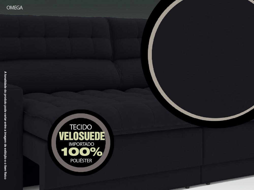 Sofá Omega 2,30m Assento Retrátil e Reclinável Velosuede Preto - NETSOFAS