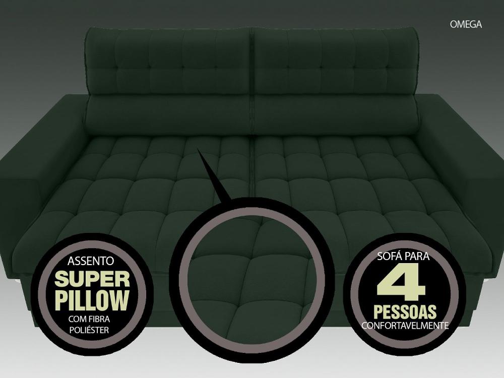 Sofá Omega 2,30m Assento Retrátil e Reclinável Velosuede Verde - NETSOFAS