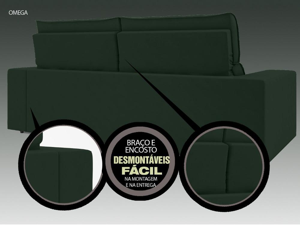 Sofá Omega 2,30m Assento Retrátil e Reclinável Velosuede Verde - NETSOFAS
