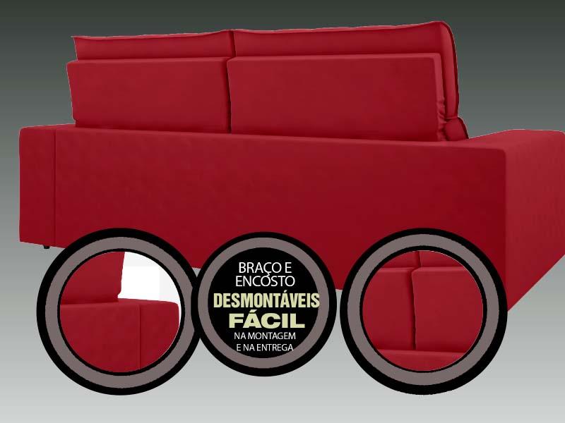Sofá Omega 2,30m Assento Retrátil e Reclinável Velosuede Vermelho - NETSOFAS