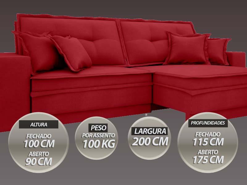 Sofá Palermo 2,00m Assento Retrátil e Reclinável Velosuede Vermelho - NETSOFAS