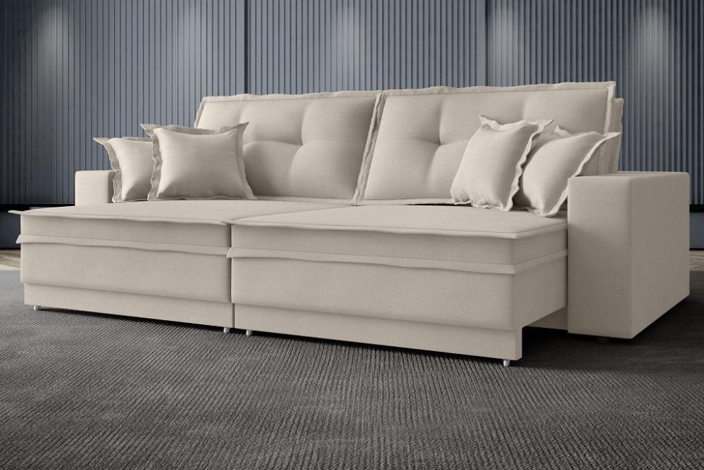 Sofá Palermo 2,00m Retrátil e Reclinável Velosuede Areia - NETSOFAS
