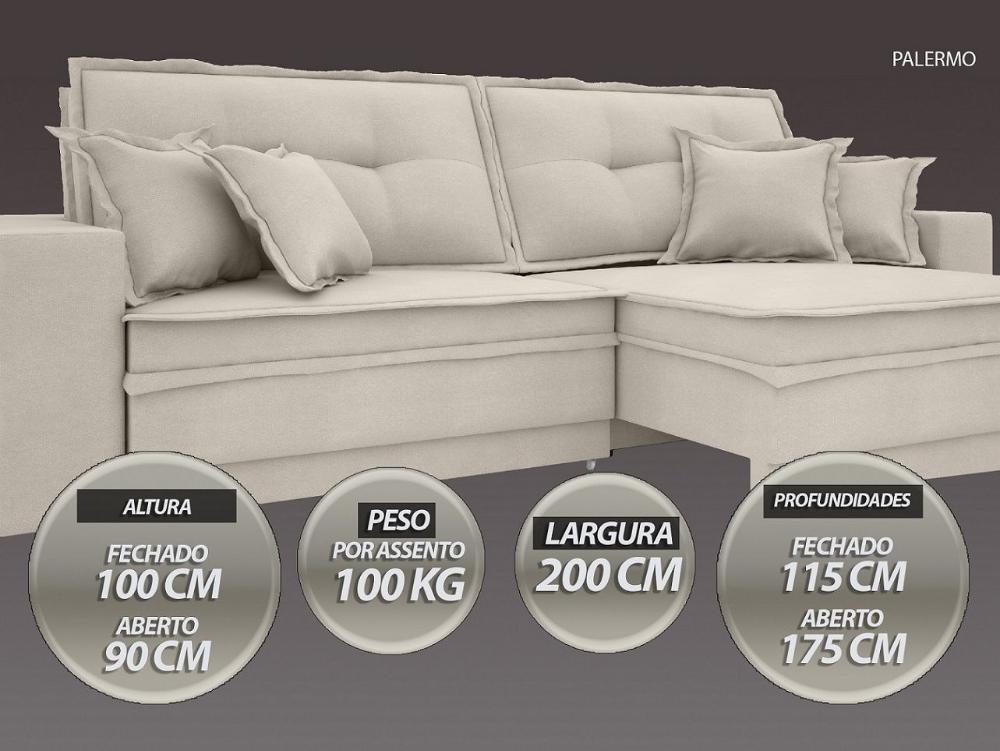Sofá Palermo 2,00m Retrátil e Reclinável Velosuede Areia - NETSOFAS
