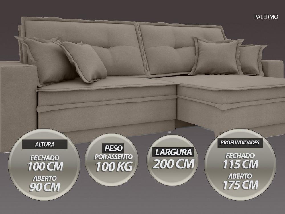 Sofá Palermo 2,00m Retrátil e Reclinável Velosuede Bege - NETSOFAS