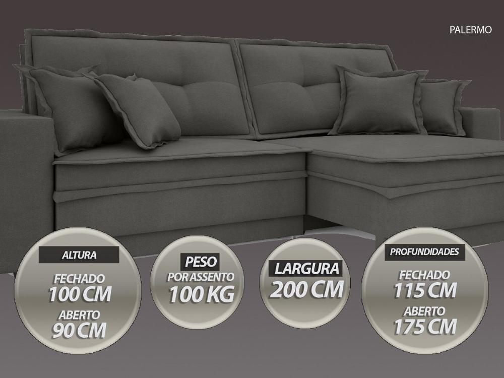 Sofá Palermo 2,00m Retrátil e Reclinável Velosuede Cinza - NETSOFAS