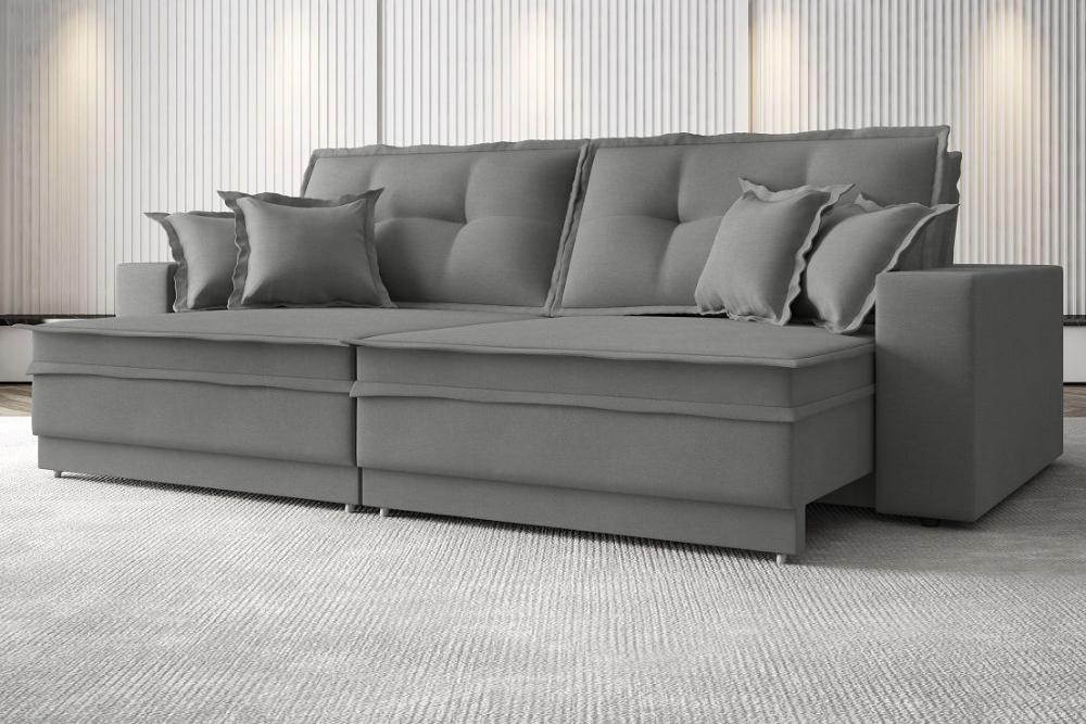 Sofá Palermo 2,20m Retrátil e Reclinável Velosuede Grafite - NETSOFAS