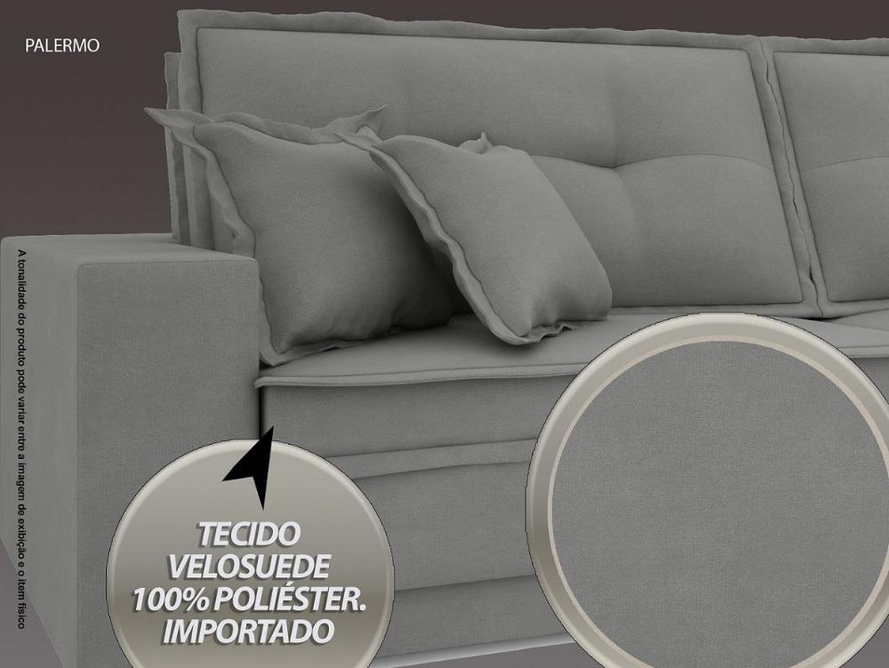 Sofá Palermo 2,20m Retrátil e Reclinável Velosuede Grafite - NETSOFAS