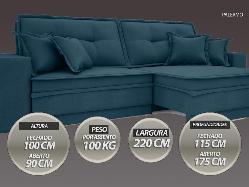 Sofá Palermo 2,20m Retrátil e Reclinável Velosuede Royal - NETSOFAS