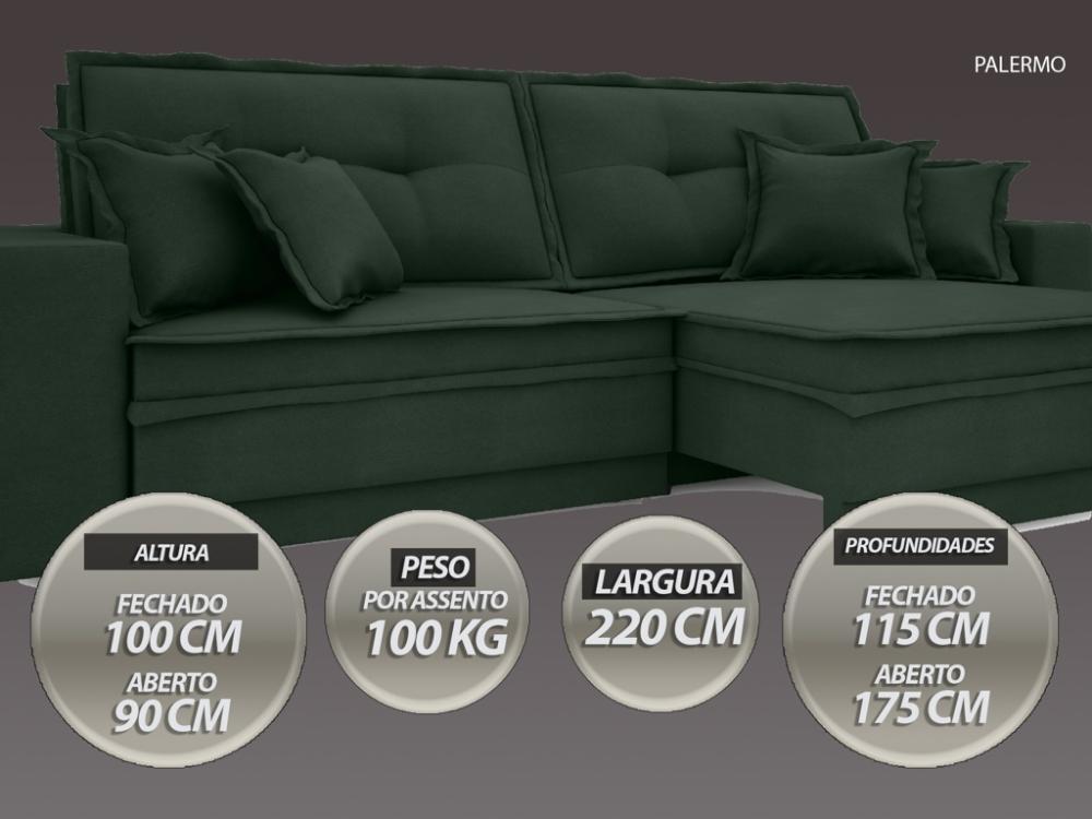 Sofá Palermo 2,20m Retrátil e Reclinável Velosuede Verde - NETSOFAS