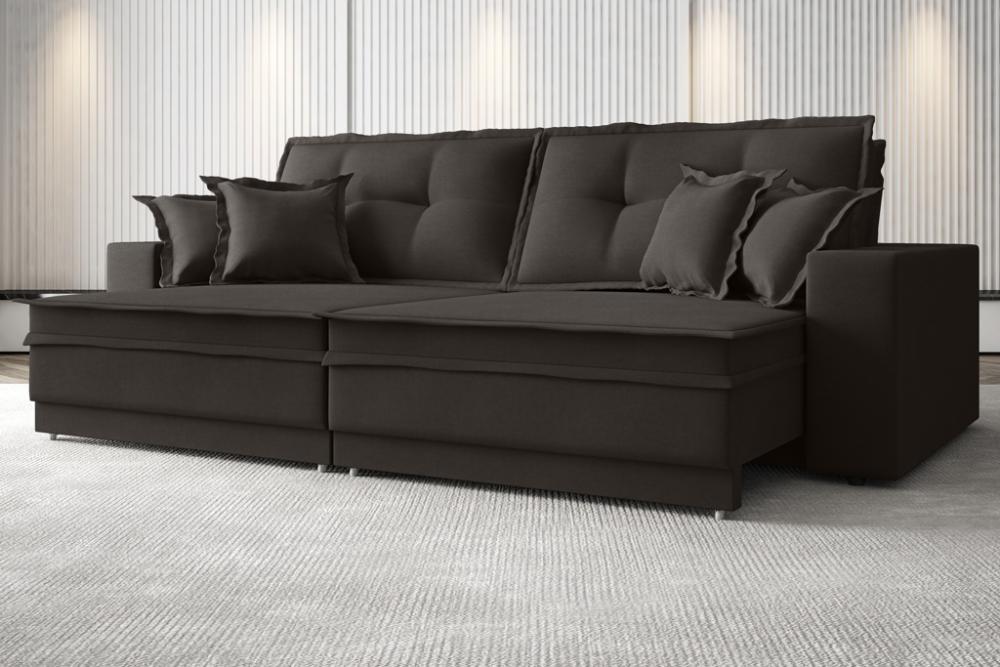 Sofá Palermo 2,40m Retrátil e Reclinável Velosuede Chocolate - NETSOFAS 