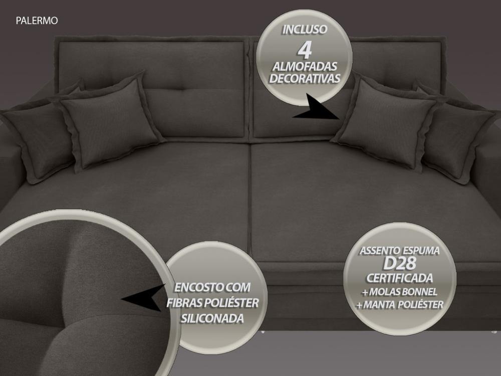 Sofá Palermo 2,40m Retrátil e Reclinável Velosuede Chocolate - NETSOFAS 