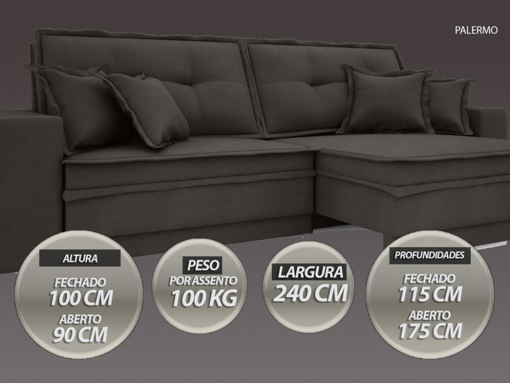 Sofá Palermo 2,40m Retrátil e Reclinável Velosuede Chocolate - NETSOFAS 
