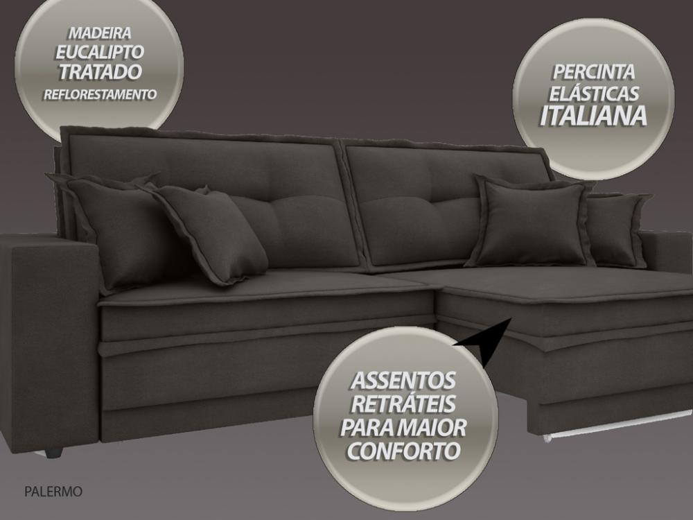 Sofá Palermo 2,40m Retrátil e Reclinável Velosuede Chocolate - NETSOFAS 