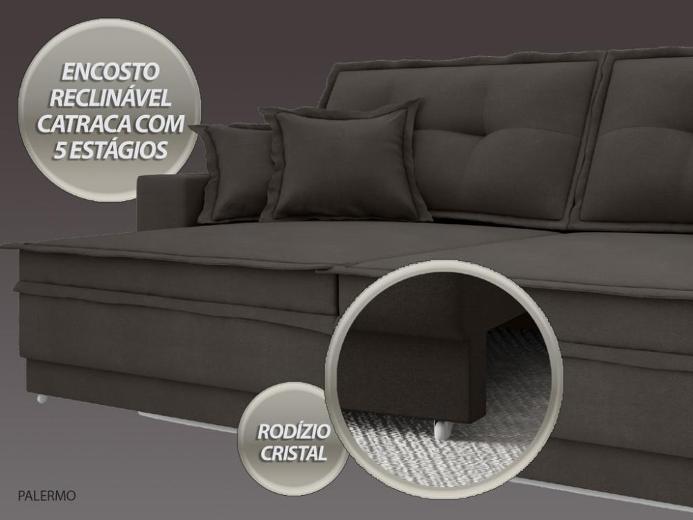 Sofá Palermo 2,40m Retrátil e Reclinável Velosuede Chocolate - NETSOFAS 