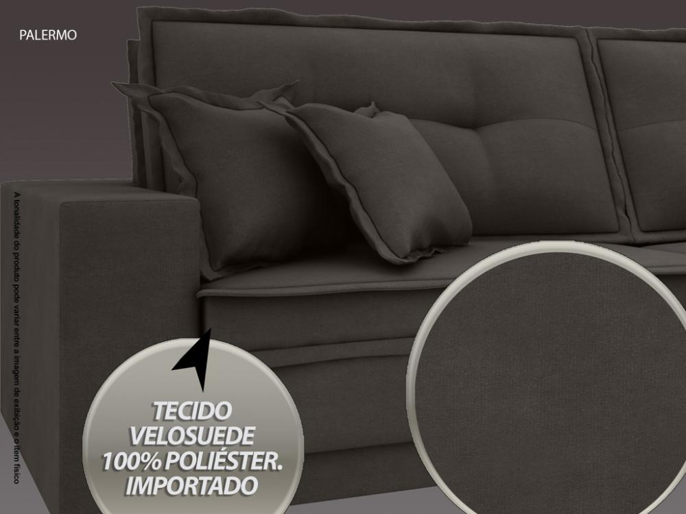 Sofá Palermo 2,40m Retrátil e Reclinável Velosuede Chocolate - NETSOFAS 