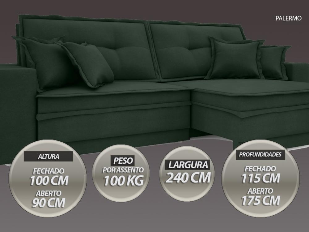 Sofá Palermo 2,40m Retrátil e Reclinável Velosuede Verde - NETSOFAS 
