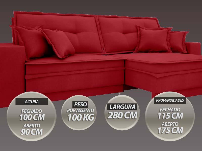 Sofá Palermo 2,80m Assento Retrátil e Reclinável Velosuede Vermelho - NETSOFAS