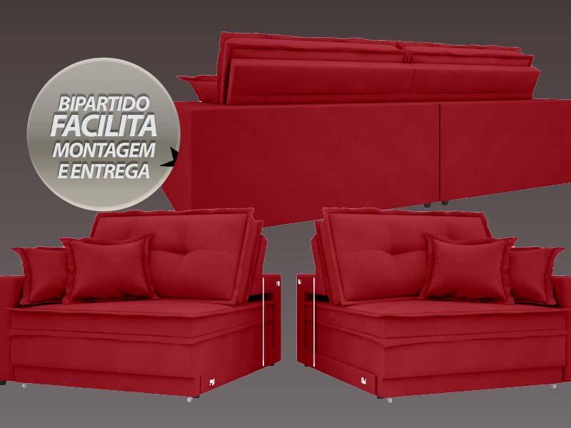 Sofá Palermo 2,80m Assento Retrátil e Reclinável Velosuede Vermelho - NETSOFAS