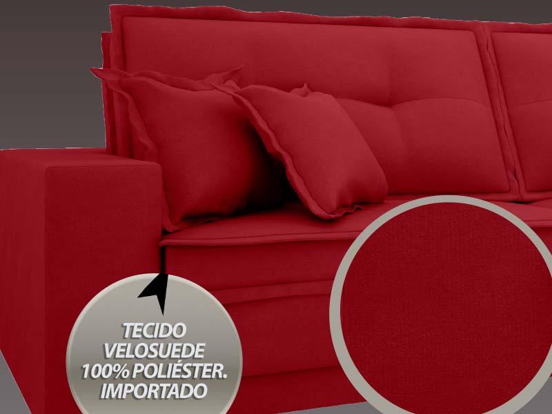 Sofá Palermo 2,80m Assento Retrátil e Reclinável Velosuede Vermelho - NETSOFAS