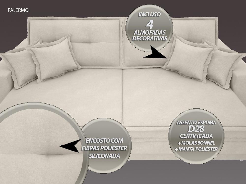 Sofá Palermo 2,80m Retrátil e Reclinável Velosuede Areia - NETSOFAS 