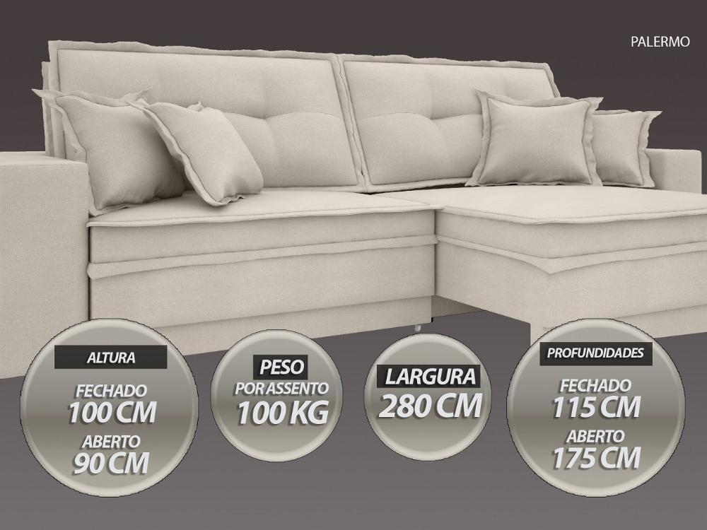 Sofá Palermo 2,80m Retrátil e Reclinável Velosuede Areia - NETSOFAS 