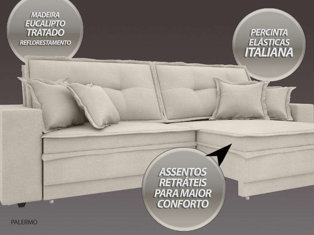 Sofá Palermo 2,80m Retrátil e Reclinável Velosuede Areia - NETSOFAS 
