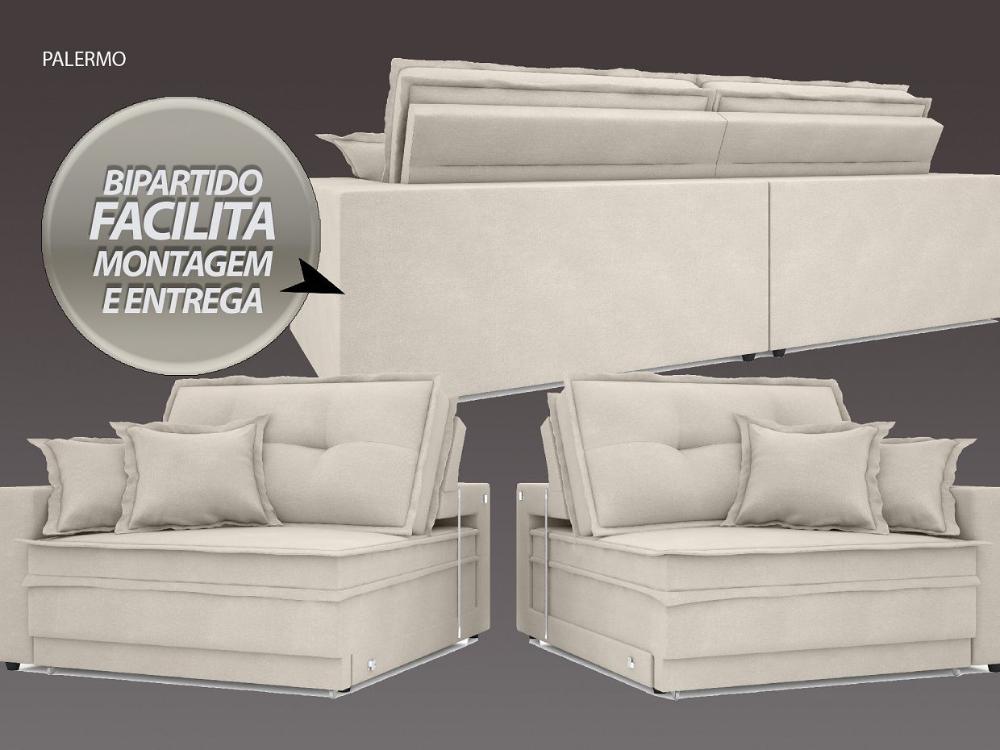 Sofá Palermo 2,80m Retrátil e Reclinável Velosuede Areia - NETSOFAS 
