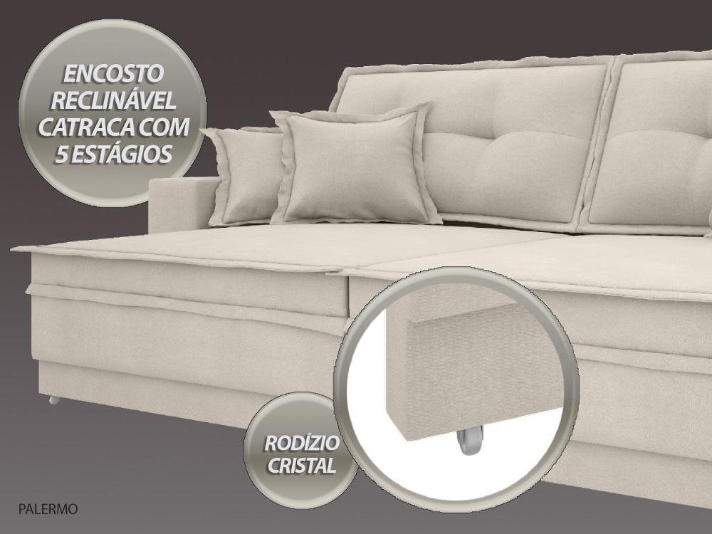 Sofá Palermo 2,80m Retrátil e Reclinável Velosuede Areia - NETSOFAS 