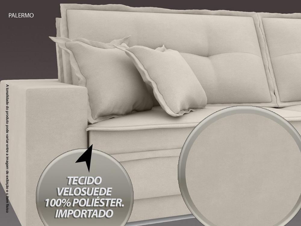 Sofá Palermo 2,80m Retrátil e Reclinável Velosuede Areia - NETSOFAS 