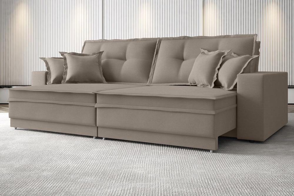 Sofá Palermo 2,80m Retrátil e Reclinável Velosuede Bege - NETSOFAS 