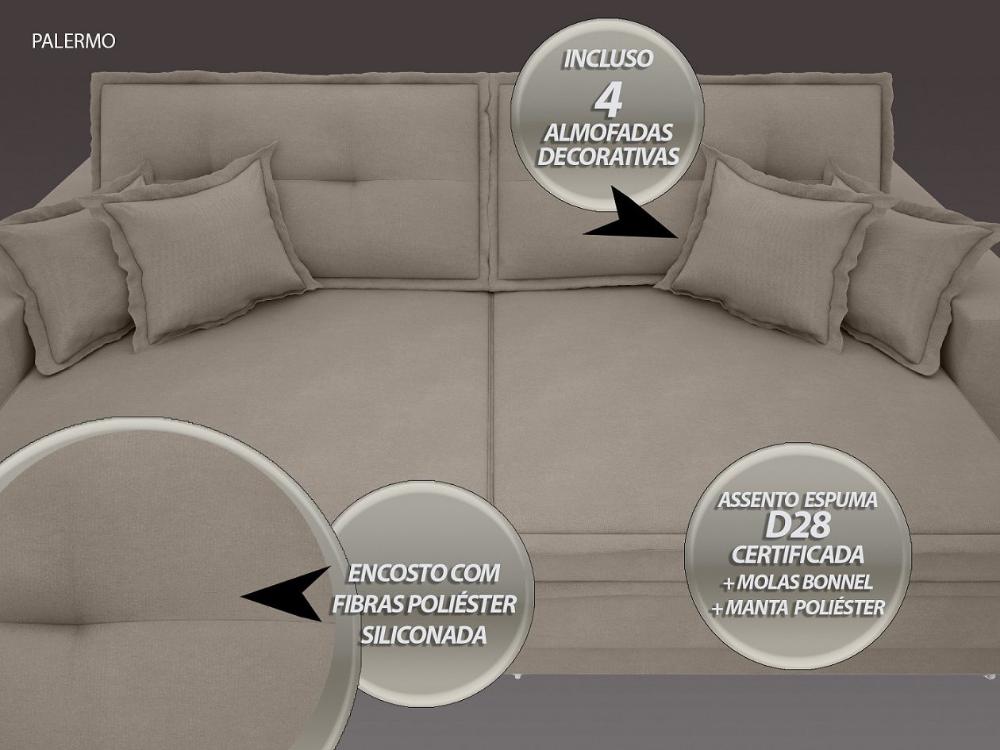 Sofá Palermo 2,80m Retrátil e Reclinável Velosuede Bege - NETSOFAS 