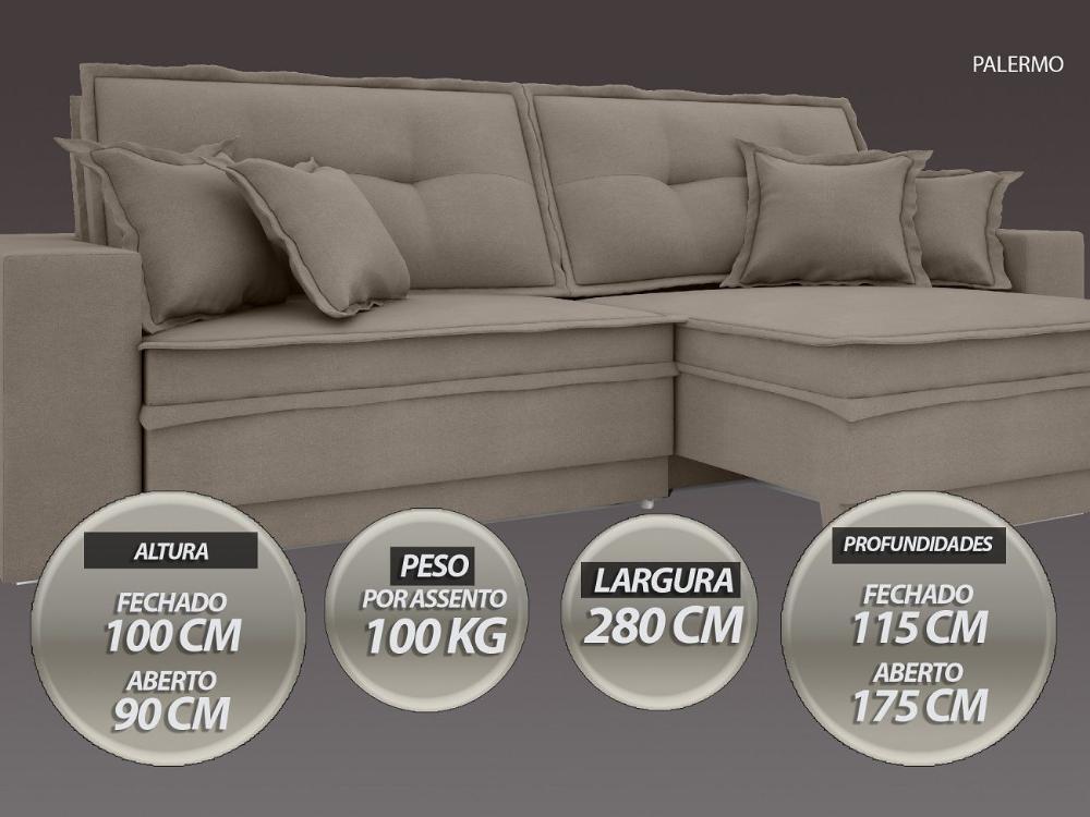 Sofá Palermo 2,80m Retrátil e Reclinável Velosuede Bege - NETSOFAS 