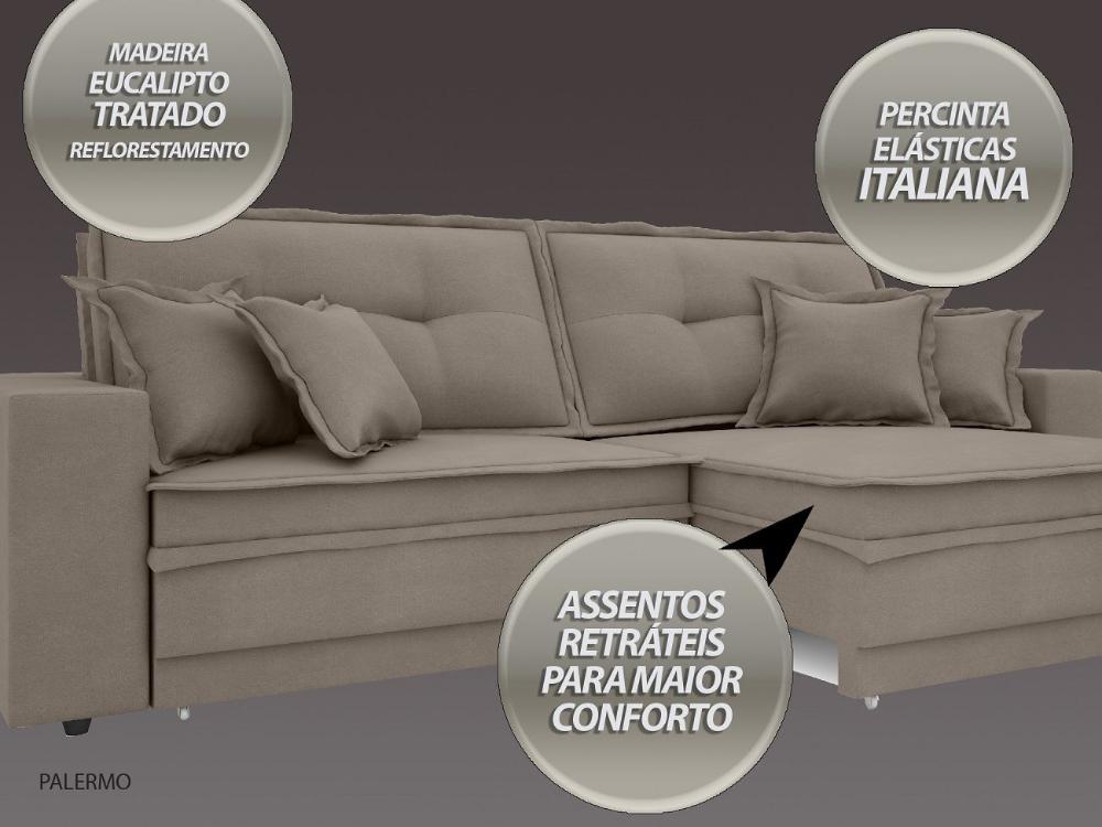 Sofá Palermo 2,80m Retrátil e Reclinável Velosuede Bege - NETSOFAS 