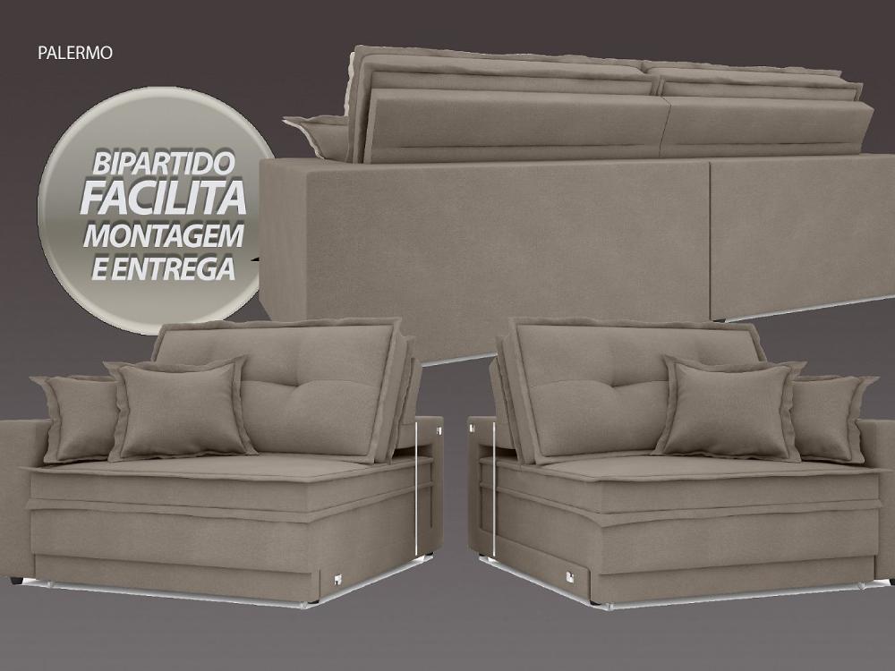 Sofá Palermo 2,80m Retrátil e Reclinável Velosuede Bege - NETSOFAS 