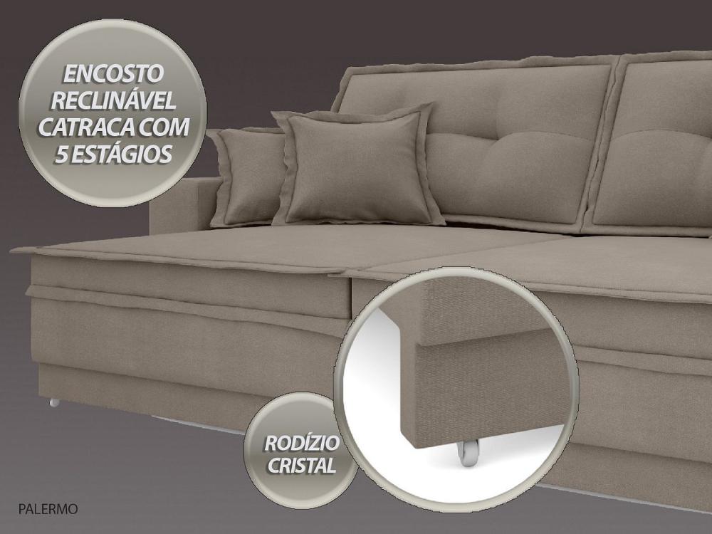 Sofá Palermo 2,80m Retrátil e Reclinável Velosuede Bege - NETSOFAS 