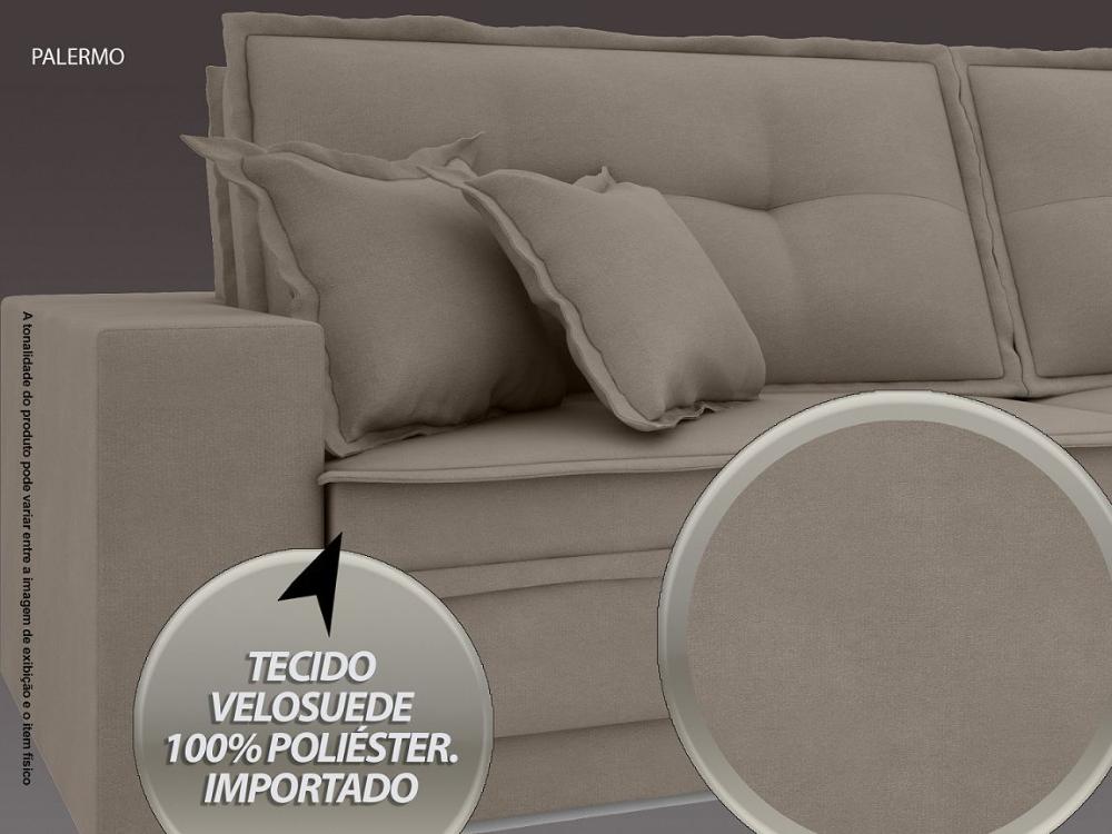 Sofá Palermo 2,80m Retrátil e Reclinável Velosuede Bege - NETSOFAS 