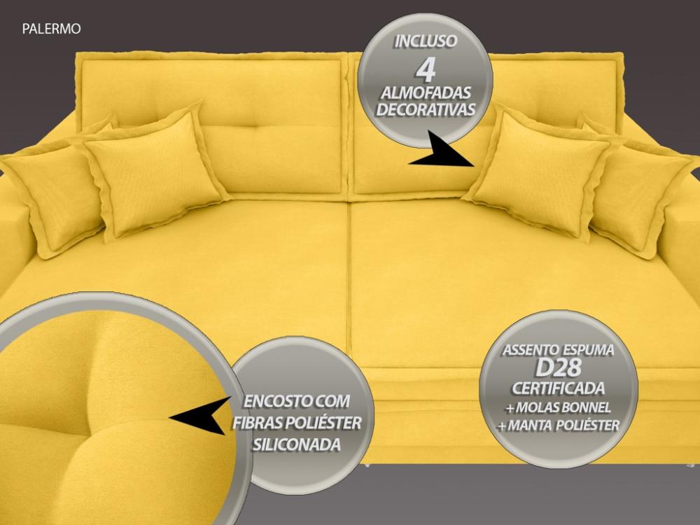 Sofá Palermo 2,80m Retrátil e Reclinável Velosuede Canario - NETSOFAS 