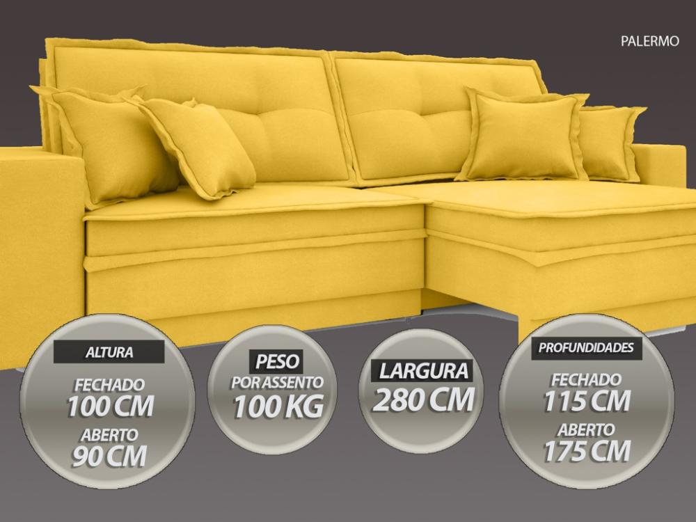 Sofá Palermo 2,80m Retrátil e Reclinável Velosuede Canario - NETSOFAS 