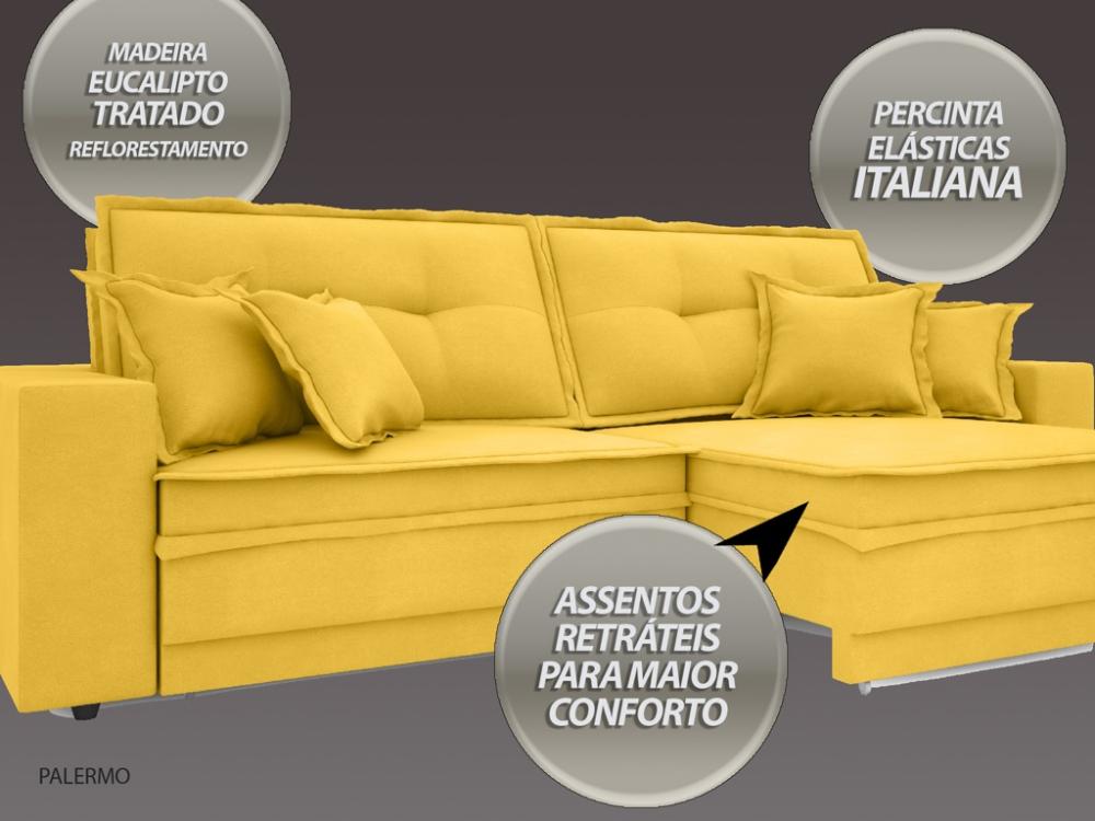 Sofá Palermo 2,80m Retrátil e Reclinável Velosuede Canario - NETSOFAS 