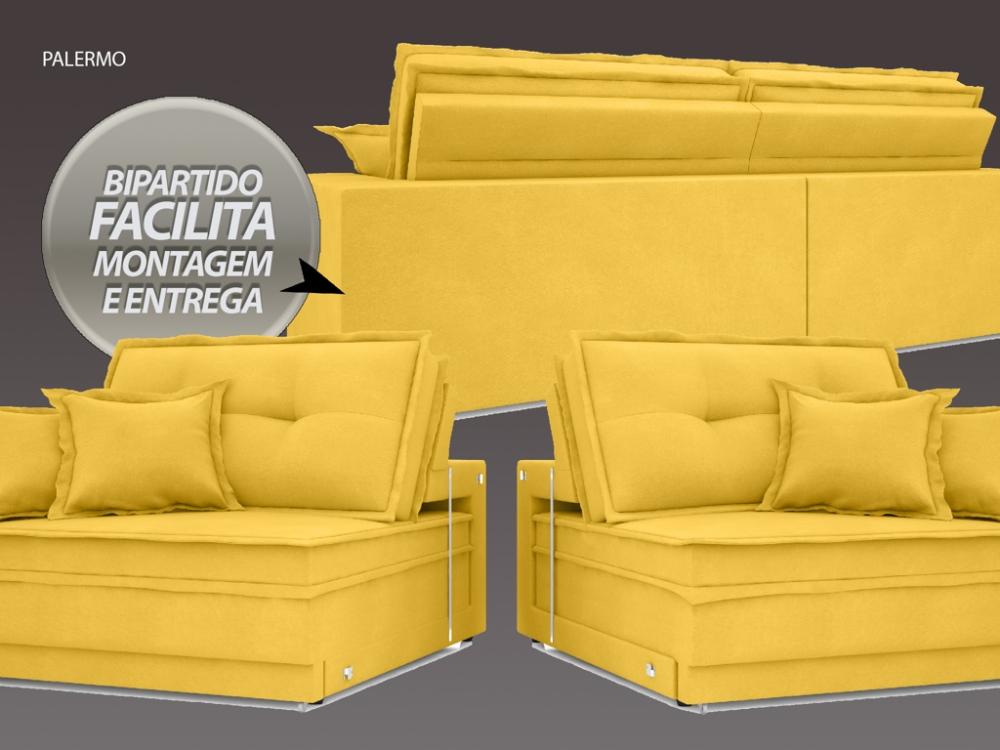 Sofá Palermo 2,80m Retrátil e Reclinável Velosuede Canario - NETSOFAS 