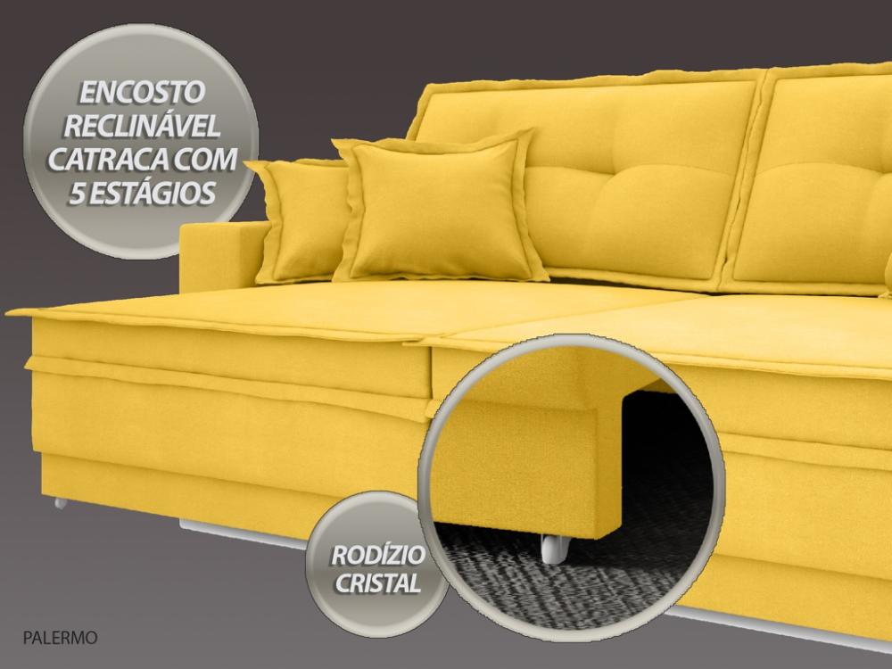 Sofá Palermo 2,80m Retrátil e Reclinável Velosuede Canario - NETSOFAS 