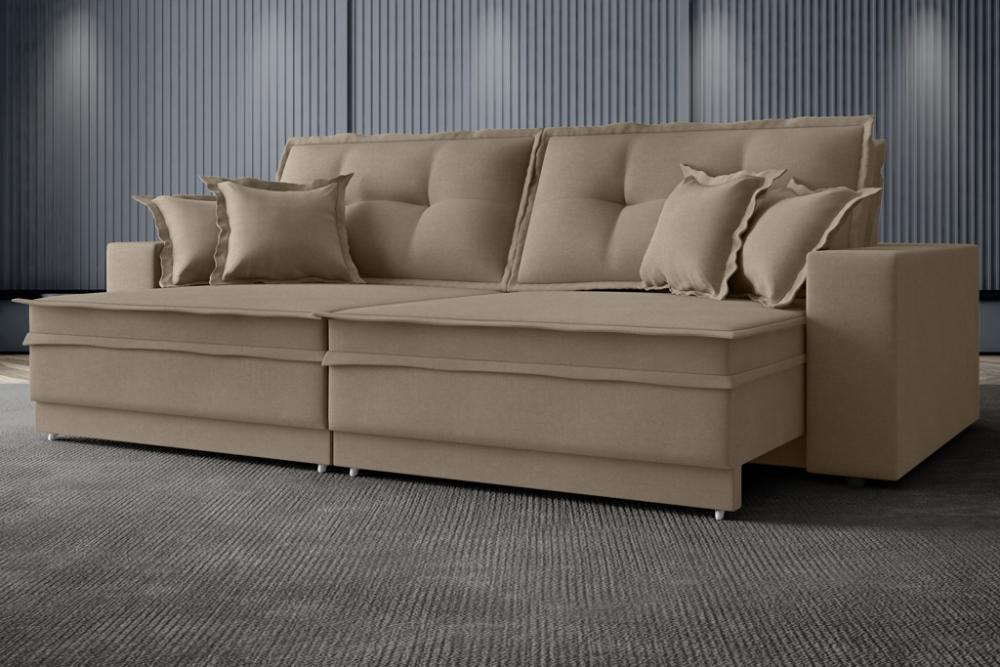 Sofá Palermo 2,80m Retrátil e Reclinável Velosuede Capuccino - NETSOFAS