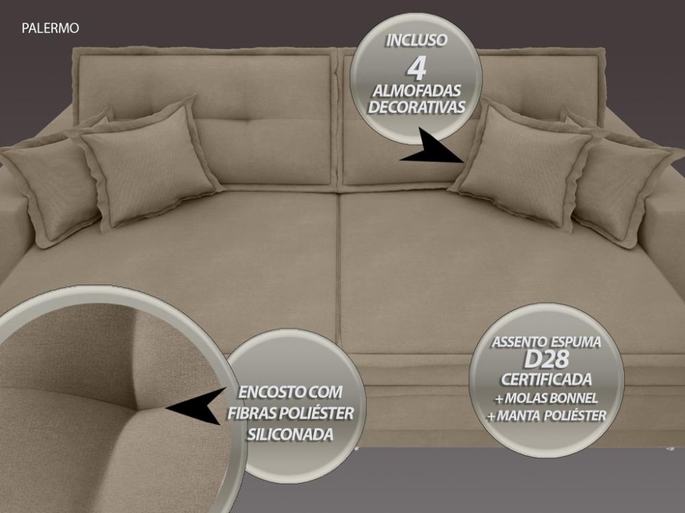 Sofá Palermo 2,80m Retrátil e Reclinável Velosuede Capuccino - NETSOFAS