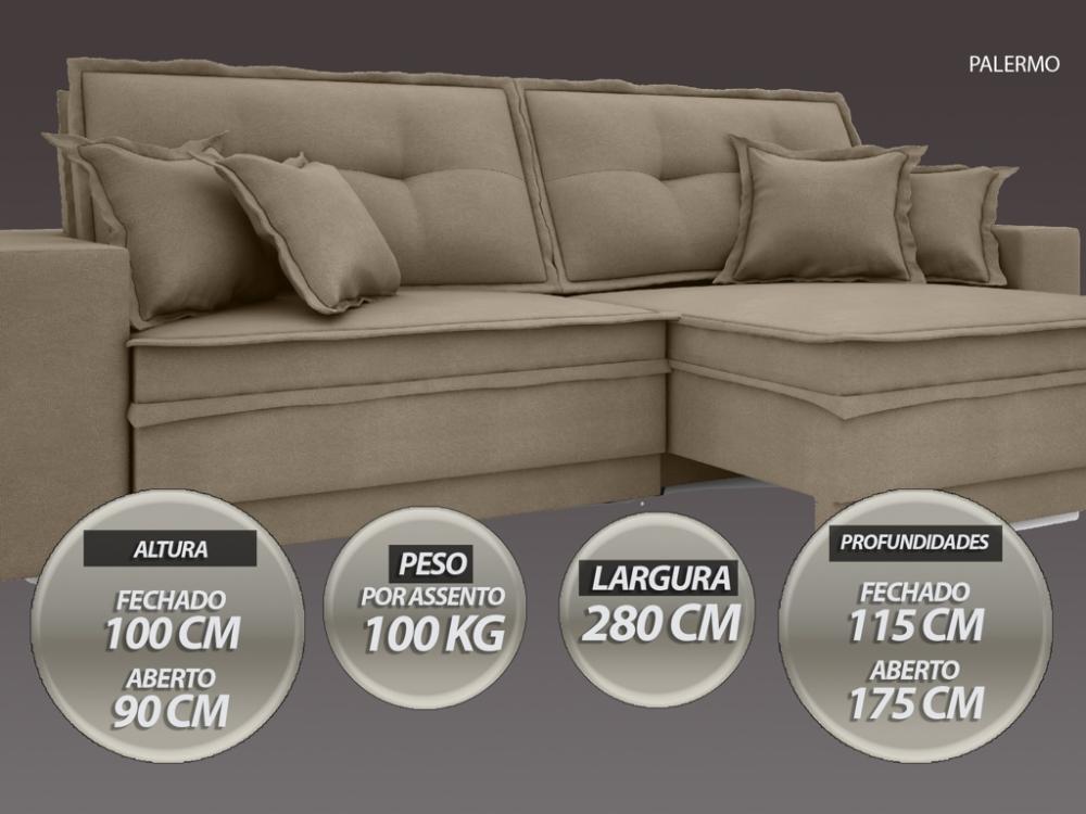 Sofá Palermo 2,80m Retrátil e Reclinável Velosuede Capuccino - NETSOFAS