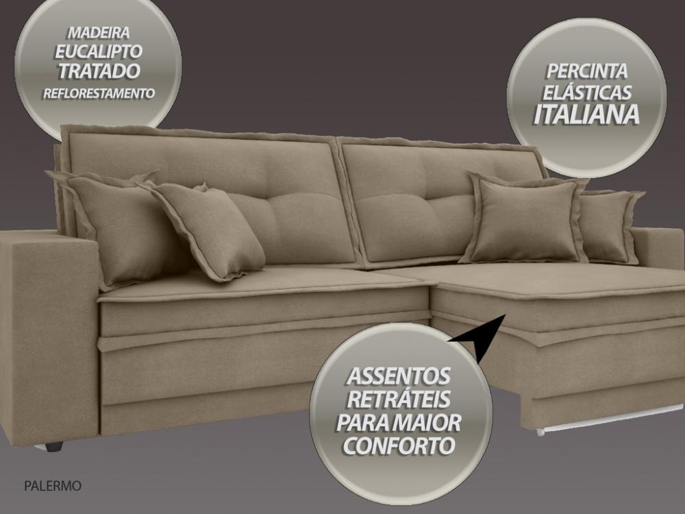 Sofá Palermo 2,80m Retrátil e Reclinável Velosuede Capuccino - NETSOFAS
